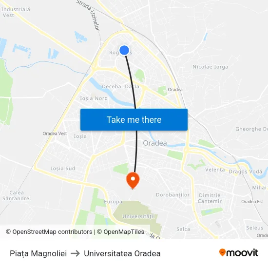 Piața Magnoliei to Universitatea Oradea map