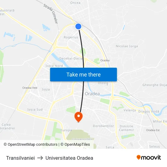 Transilvaniei to Universitatea Oradea map