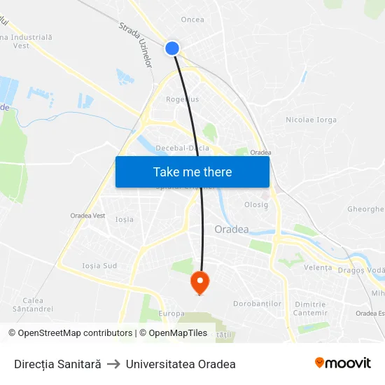 Direcția Sanitară to Universitatea Oradea map