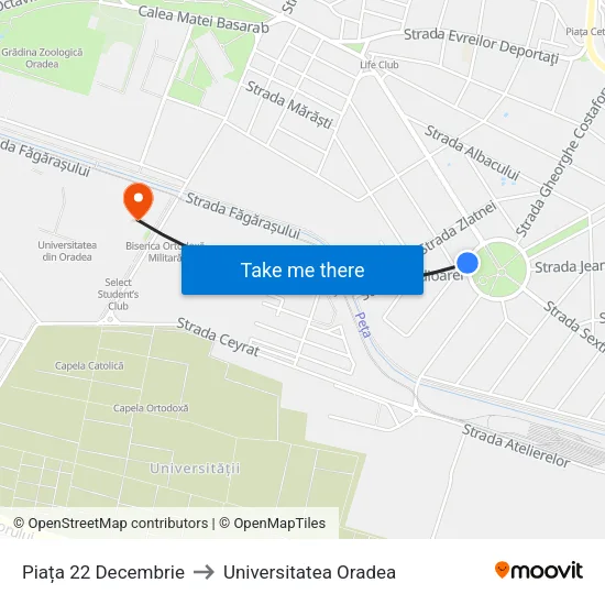 Piața 22 Decembrie to Universitatea Oradea map