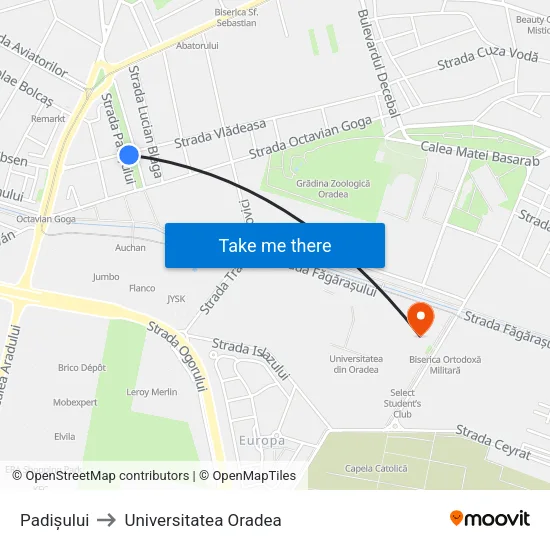 Padișului to Universitatea Oradea map