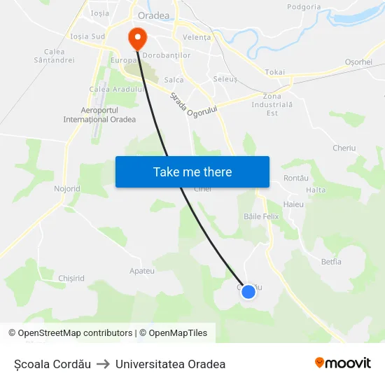 Cordău | Școală to Universitatea Oradea map