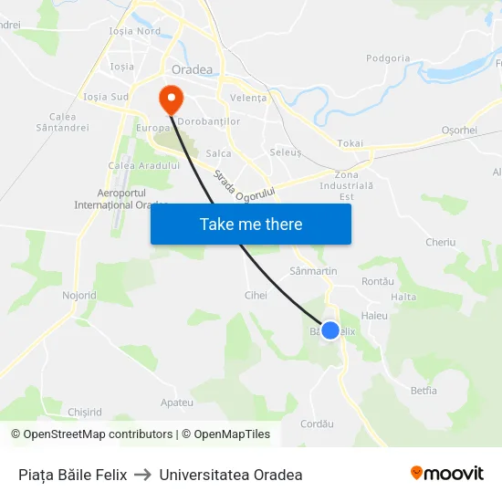 Piața Băile Felix to Universitatea Oradea map