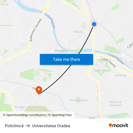 Policlinică to Universitatea Oradea map