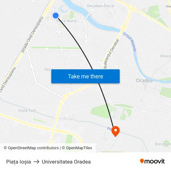 Piața Ioșia to Universitatea Oradea map