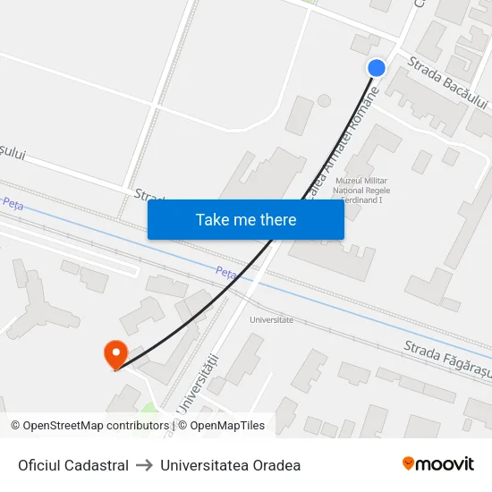 Oficiul Cadastral to Universitatea Oradea map