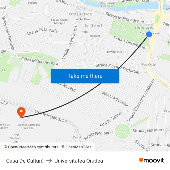 Casa De Cultură to Universitatea Oradea map