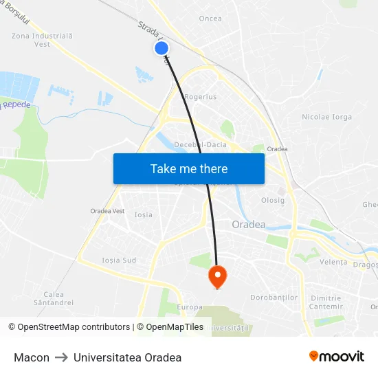 Macon to Universitatea Oradea map