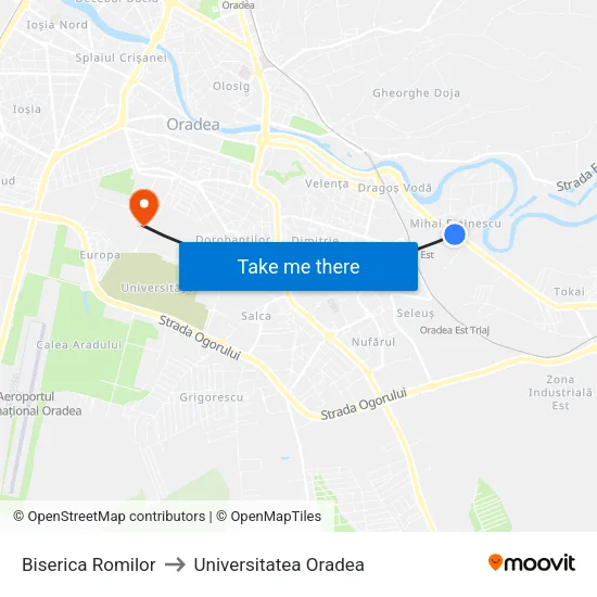 Biserica Romilor to Universitatea Oradea map