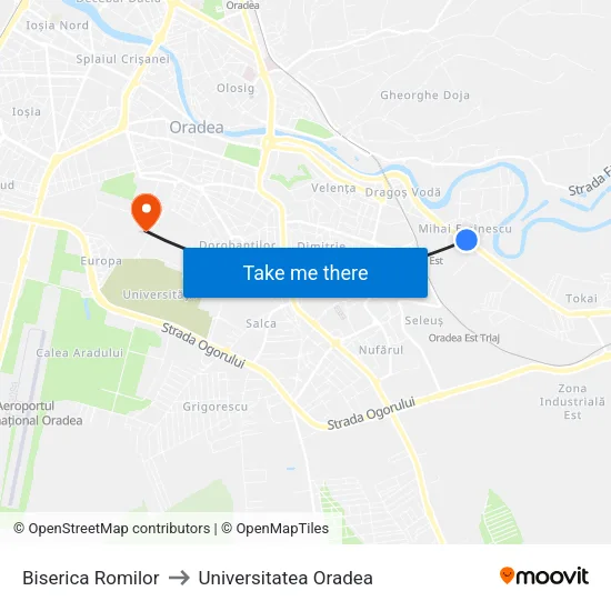 Biserica Romilor to Universitatea Oradea map