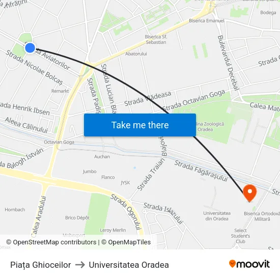 Piața Ghioceilor to Universitatea Oradea map