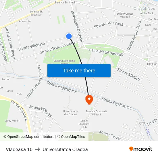 Vlădeasa 10 to Universitatea Oradea map