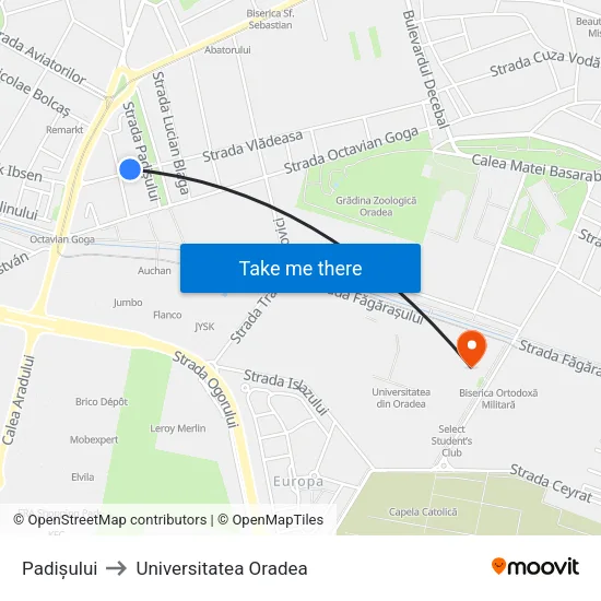 Padișului to Universitatea Oradea map