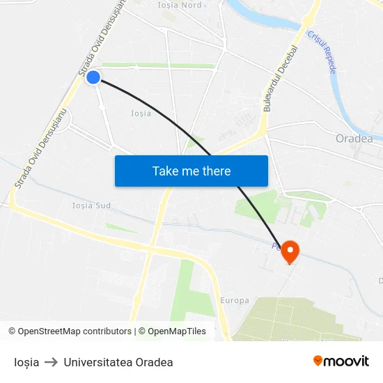 Ioșia to Universitatea Oradea map