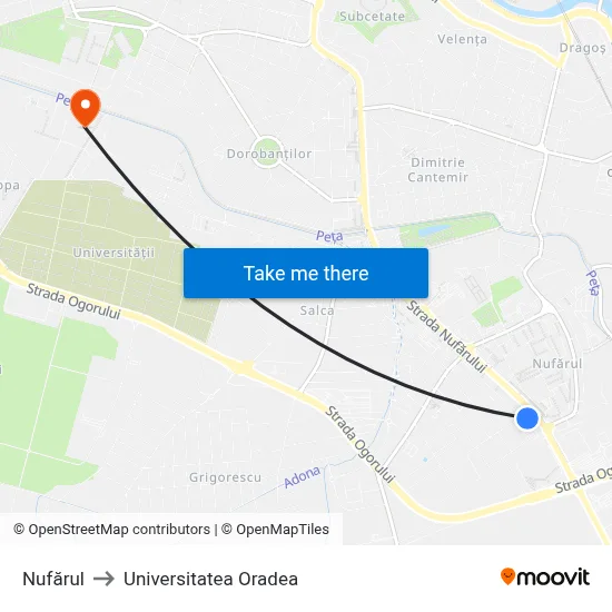 Nufărul to Universitatea Oradea map