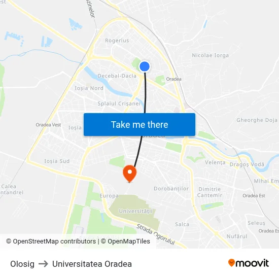 Olosig to Universitatea Oradea map