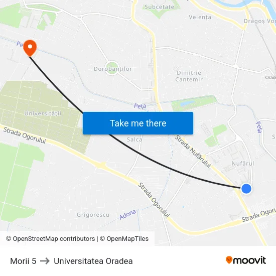 Morii 5 to Universitatea Oradea map