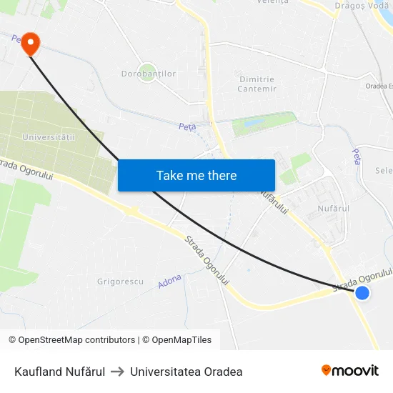 Kaufland Nufărul to Universitatea Oradea map