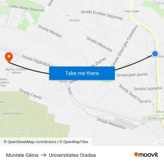 Muntele Găina to Universitatea Oradea map