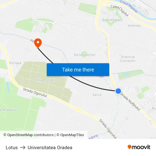 Lotus to Universitatea Oradea map
