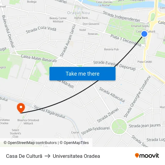 Casa De Cultură to Universitatea Oradea map