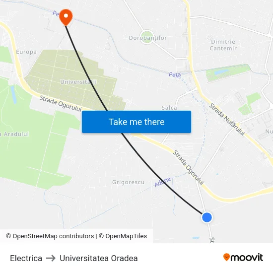 Electrica to Universitatea Oradea map