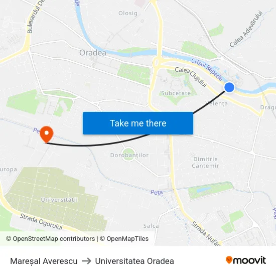 Mareșal Averescu to Universitatea Oradea map