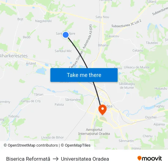 Santăul Mare | Bis. Reformată to Universitatea Oradea map