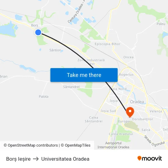 Borș Ieșire to Universitatea Oradea map