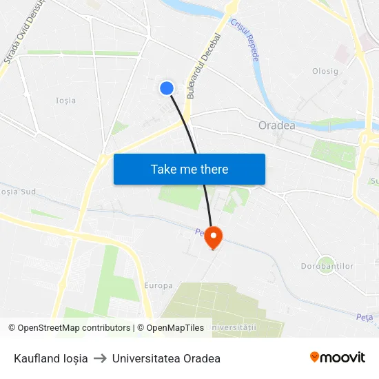 Kaufland Ioșia to Universitatea Oradea map