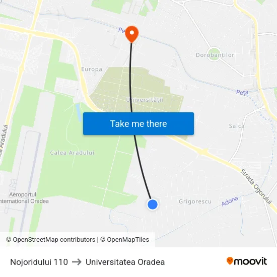 Nojoridului 110 to Universitatea Oradea map