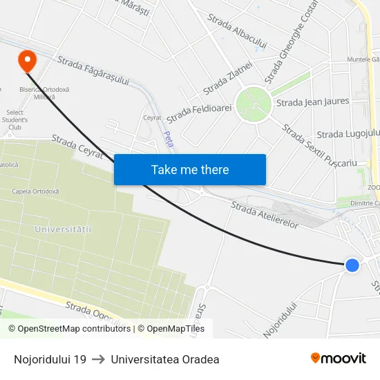 Nojoridului 19 to Universitatea Oradea map