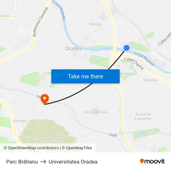Parc Brătianu to Universitatea Oradea map