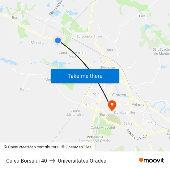 Calea Borșului 40 to Universitatea Oradea map