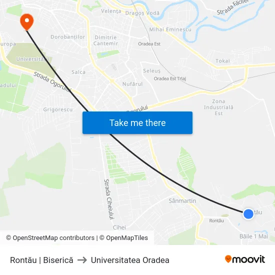 Rontău | Biserică to Universitatea Oradea map