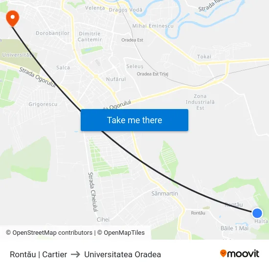 Rontău | Cartier to Universitatea Oradea map