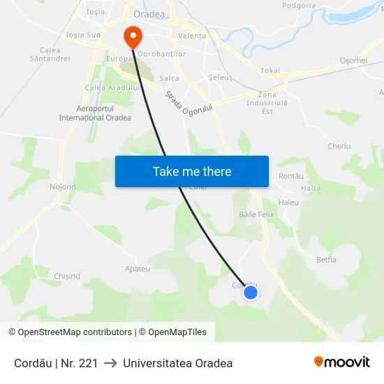 Cordău | Nr. 221 to Universitatea Oradea map
