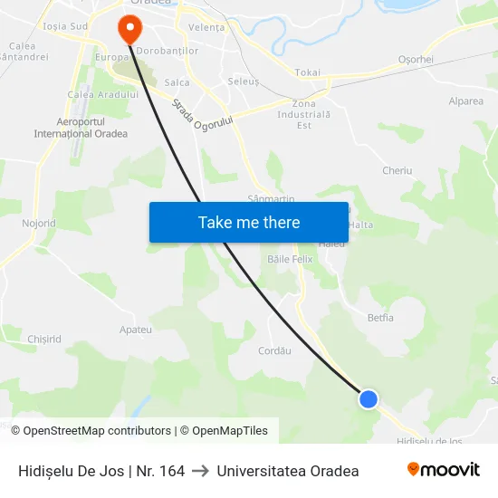Hidișelu De Jos | Nr. 164 to Universitatea Oradea map