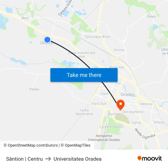 Sântion | Centru to Universitatea Oradea map