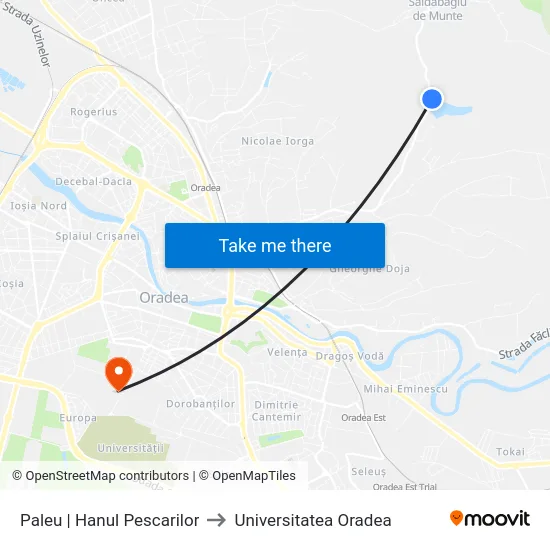 Paleu | Hanul Pescarilor to Universitatea Oradea map