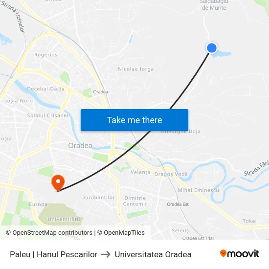 Paleu | Hanul Pescarilor to Universitatea Oradea map