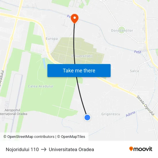 Nojoridului 110 to Universitatea Oradea map