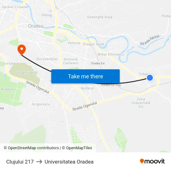 Clujului 217 to Universitatea Oradea map
