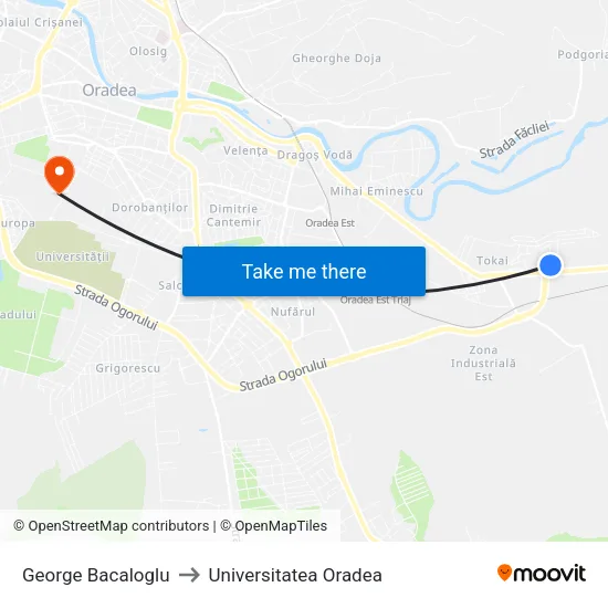 George Bacaloglu to Universitatea Oradea map