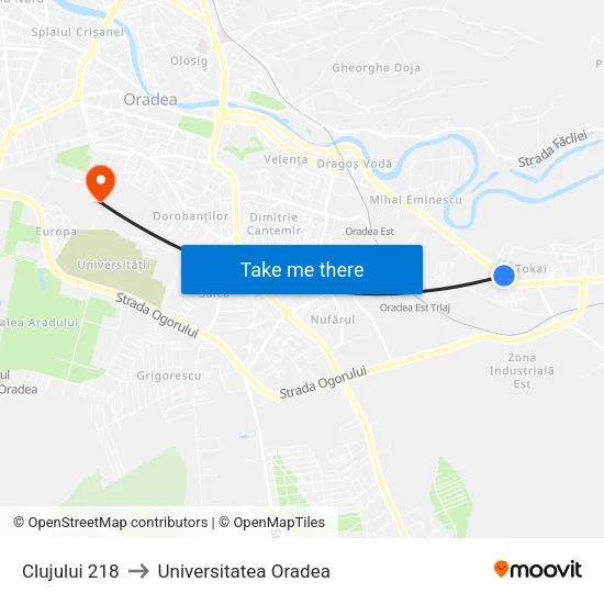 Clujului 218 to Universitatea Oradea map