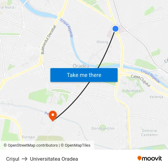 Crișul to Universitatea Oradea map