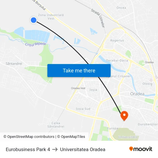 Eurobusiness Park 4 to Universitatea Oradea map