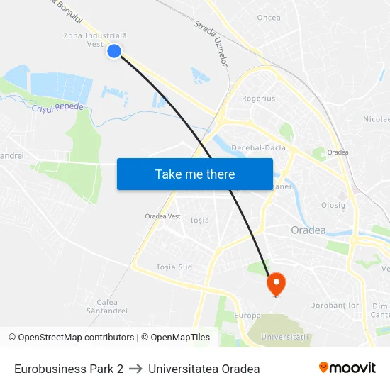 Eurobusiness Park 2 to Universitatea Oradea map