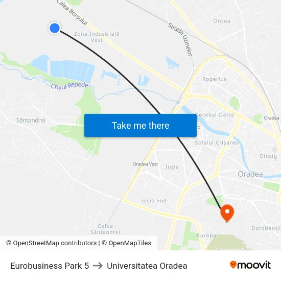 Eurobusiness Park 5 to Universitatea Oradea map