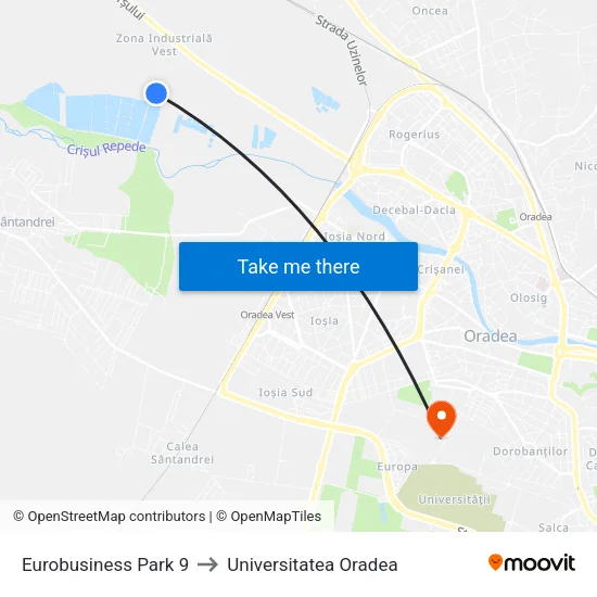 Eurobusiness Park 9 to Universitatea Oradea map